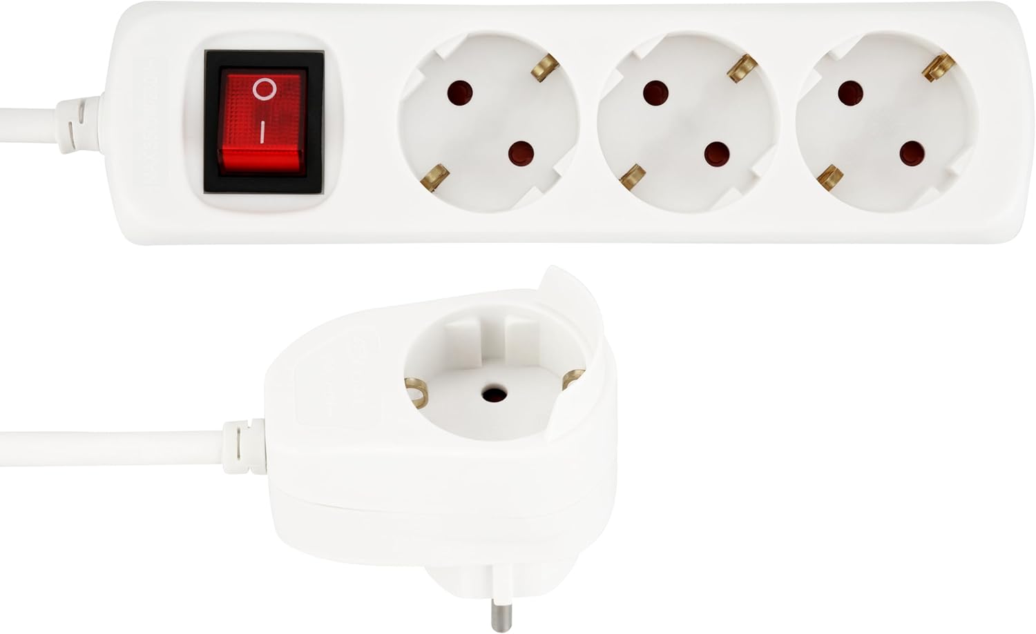 REV Steckdosenleiste PowerSplit - Mehrfachsteckdose 4-Fach (3+1) mit Schalter Wandsteckdose bleibt erhalten 3500W 5m weiß