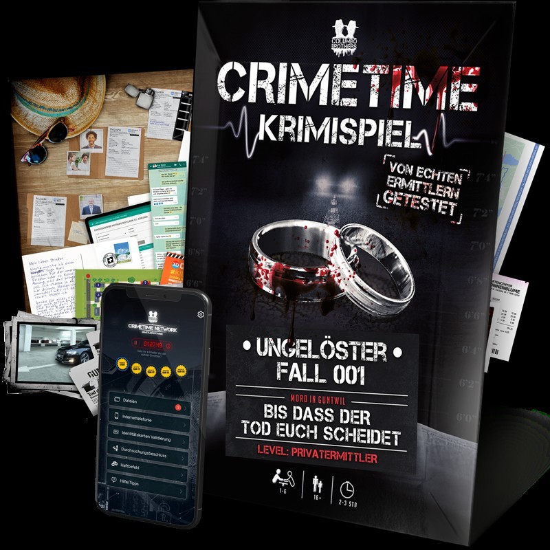Spielbox, Krimi, Ringe, Beutel, Kartenmaterial