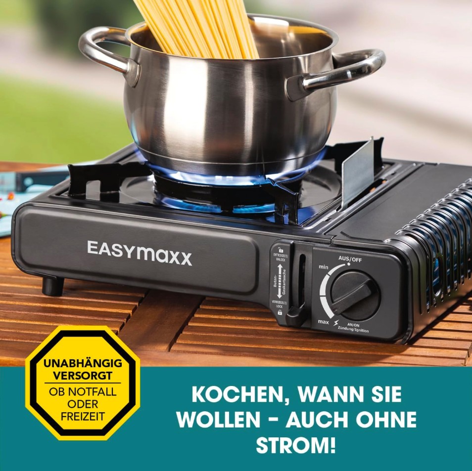 EASYmaxx Gaskocher tragbar kompakter Campingkocher mit Transportkoffer 2500 W Outdoo