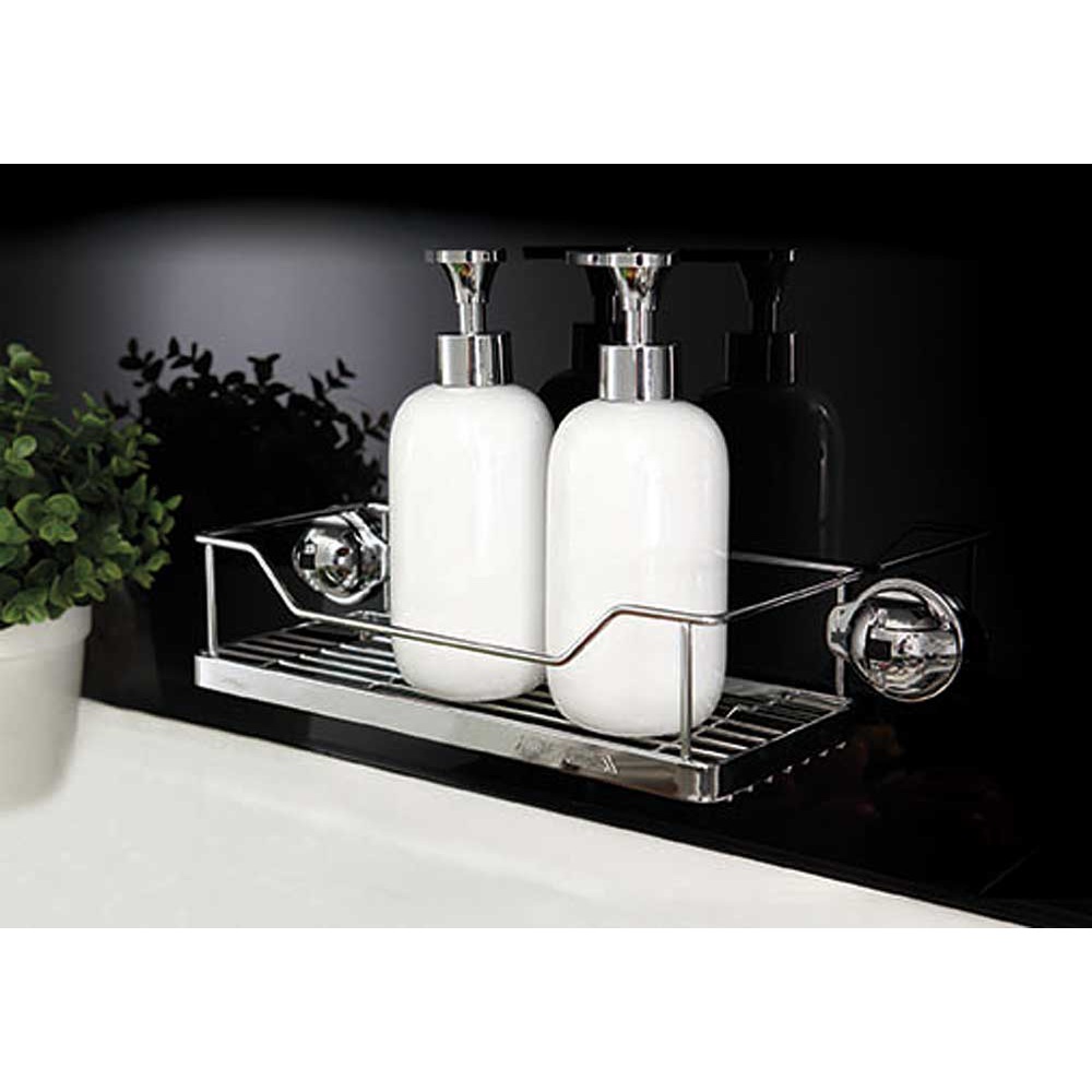 Badablage verchromt, rechteckiges Wandregal für Badezimmer, Dusche und Küche aus Stahl, 28 x 12 x 7,