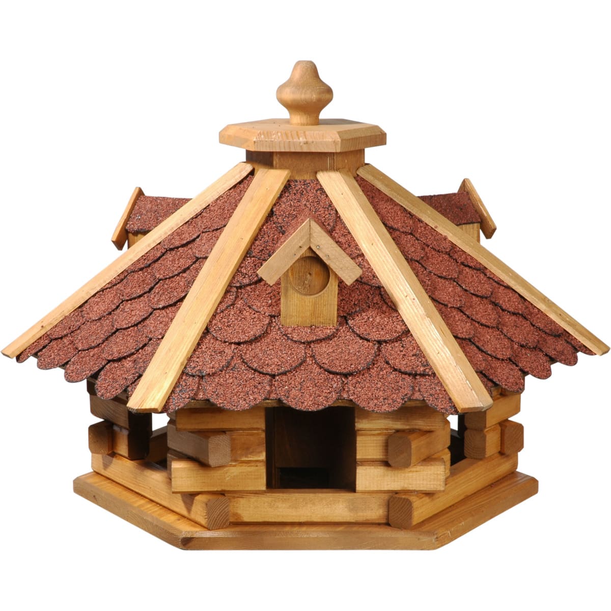 Dobar 6-eckiges Vogelhaus Rustikal mit rotem Bitumendach Kiefer DH140