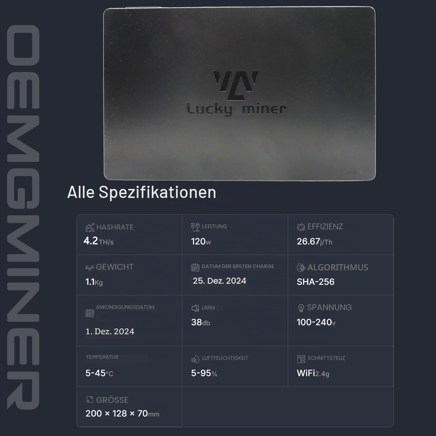 mining device, hashrate, SHA-256, Lucky miner, WiFi 2.4g