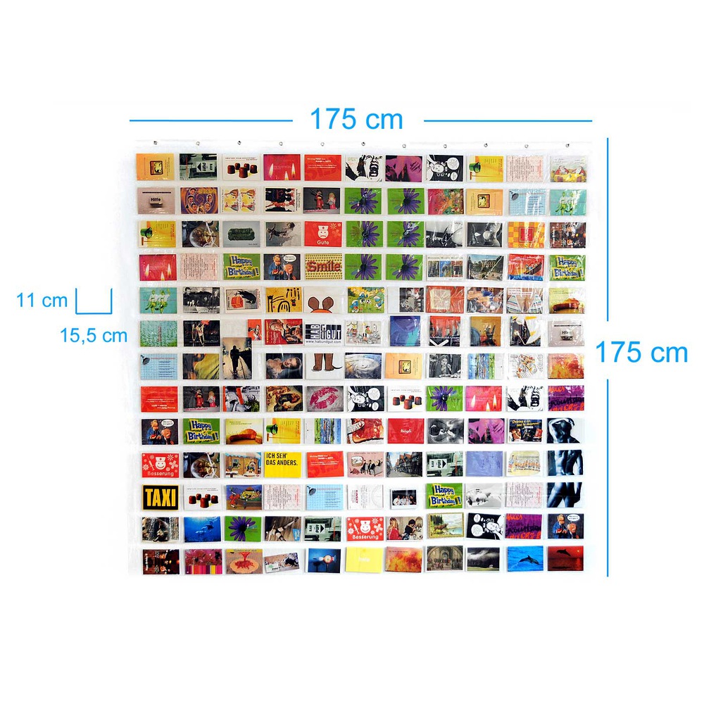 Transparenter Taschenvorhang für eine Bildergalerie, Fotogalerie, Postkartengalerie, verschiedene Au