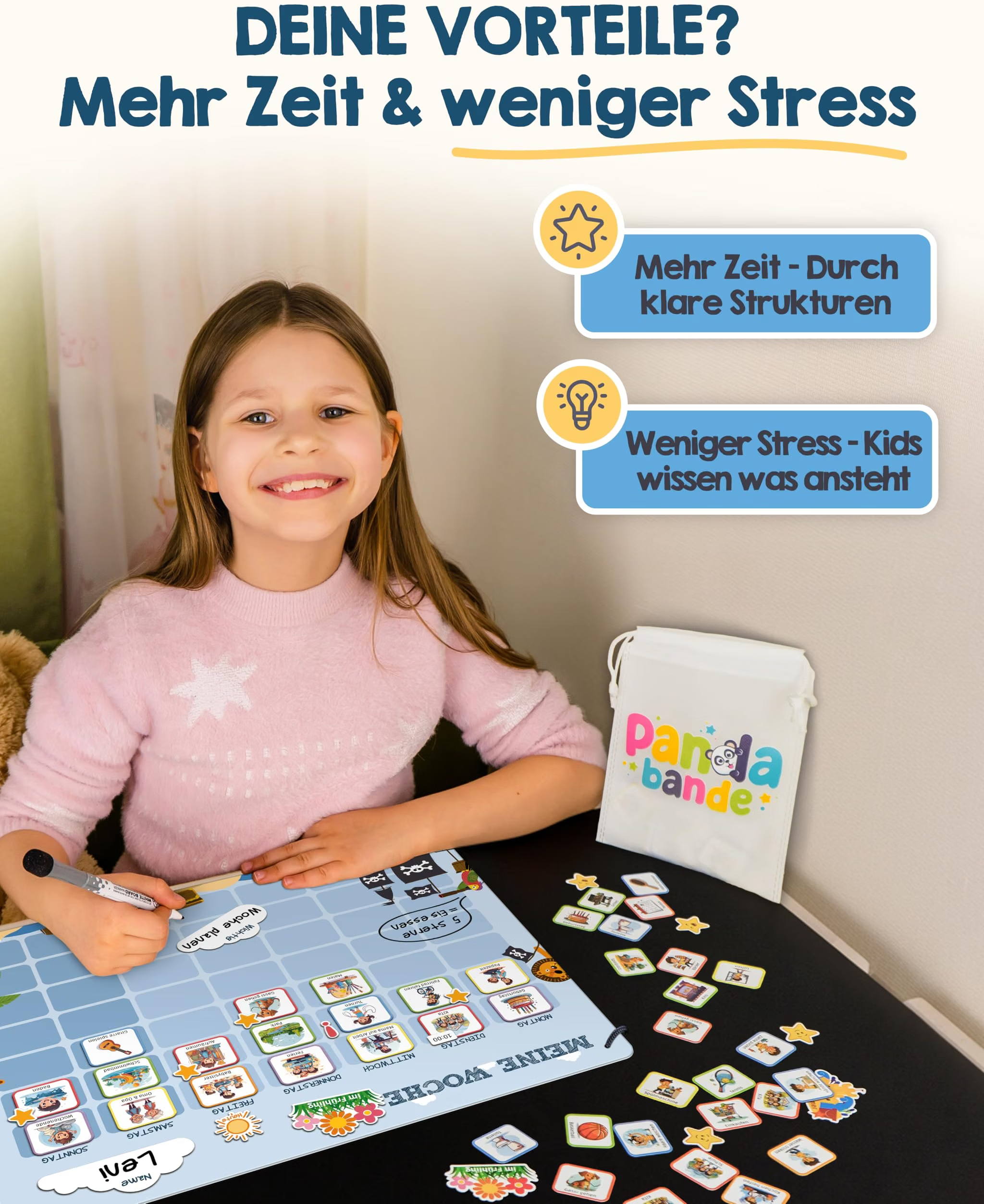 Kinder, Lernspiel, Bildkarten, Panda-Bande, Spielplättchen