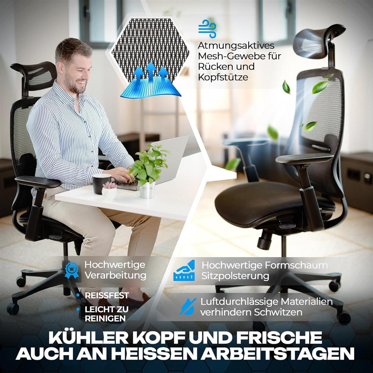VALKENSTOL M5 Ergonomischer Bürostuhl 150 kg Schreibtischstuhl schwarz