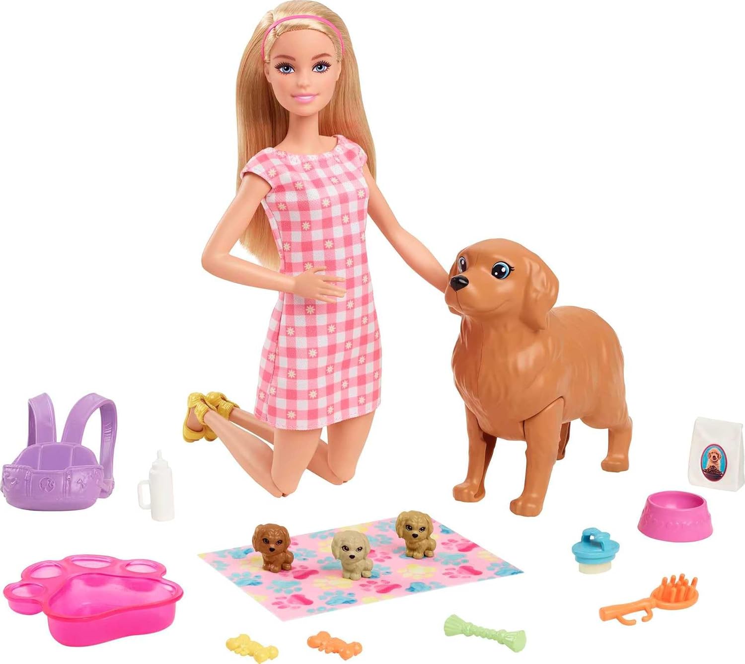 Barbie Newborn Pups Playset Puppe mit blonden Haaren Hundeset