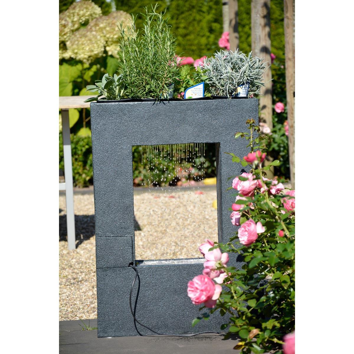 Gartenbrunnen, Pflanzenständer, Steinoptik, Schwarz grauer Rahmen, Bewässerungslöchern