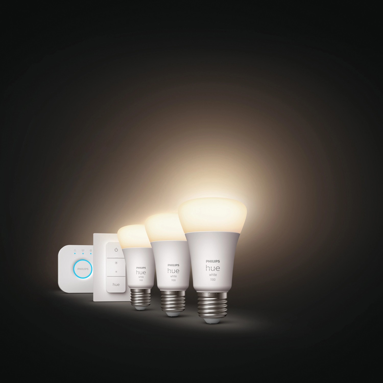 Philips Hue Starter Set 3x Leuchtmittel E27 inkl. Dimmschalter und Hue Bridge