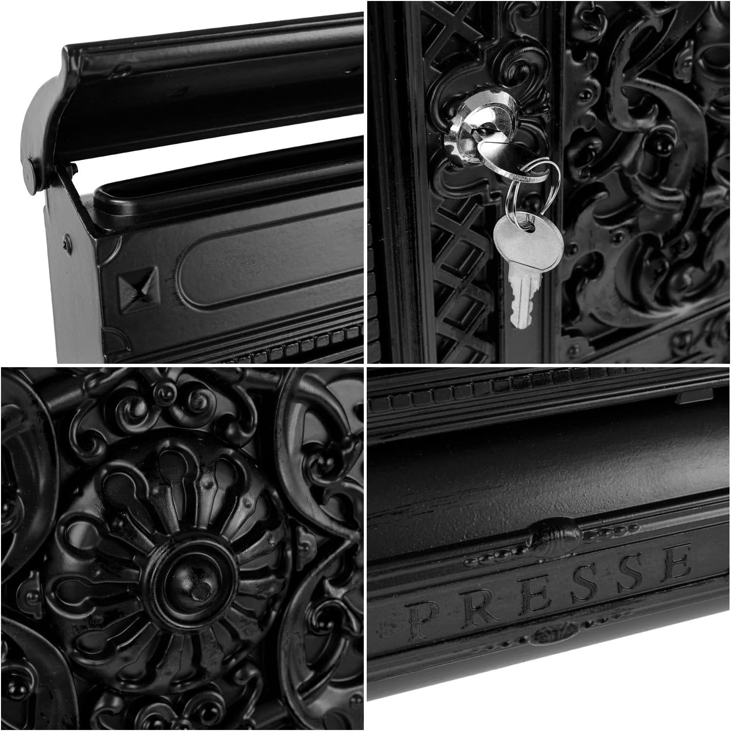 HMF Briefkasten Antik mit Zeitungsfach Vintage Postkasten aus Aluguss 57 x 35 x 10 cm Schwarz