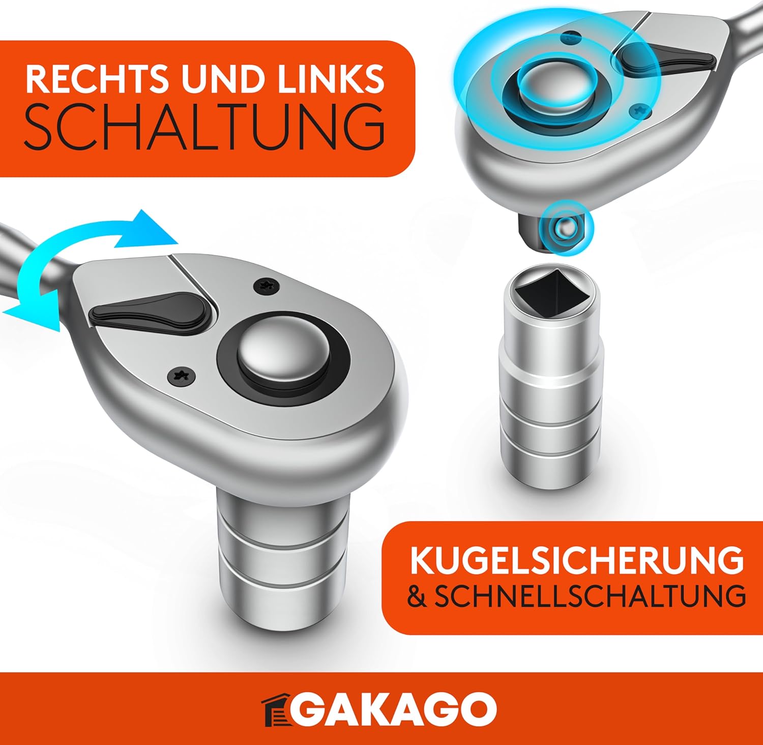 Gakago Teleskop-Ratsche 1/2 Zoll bis zu 60cm - Extra lange umschaltbare Knarre mit ergonomischen Griff - Überlegende Kraft mit über 615 Nm und präzisen 72 Feinzahn Getriebe