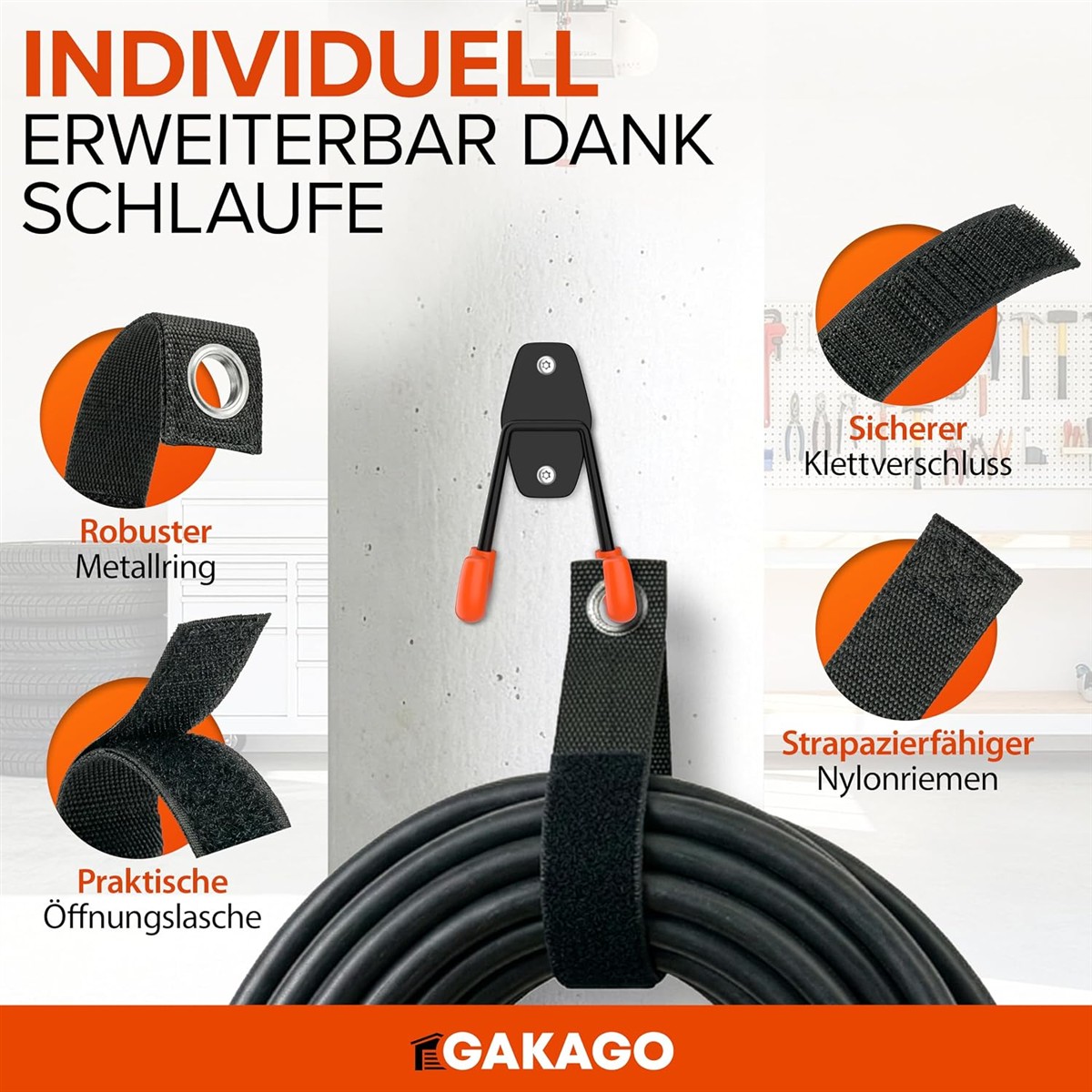 Verlängerungskabel, Kabel, Nylonband, Öffnungslasche, Metallring