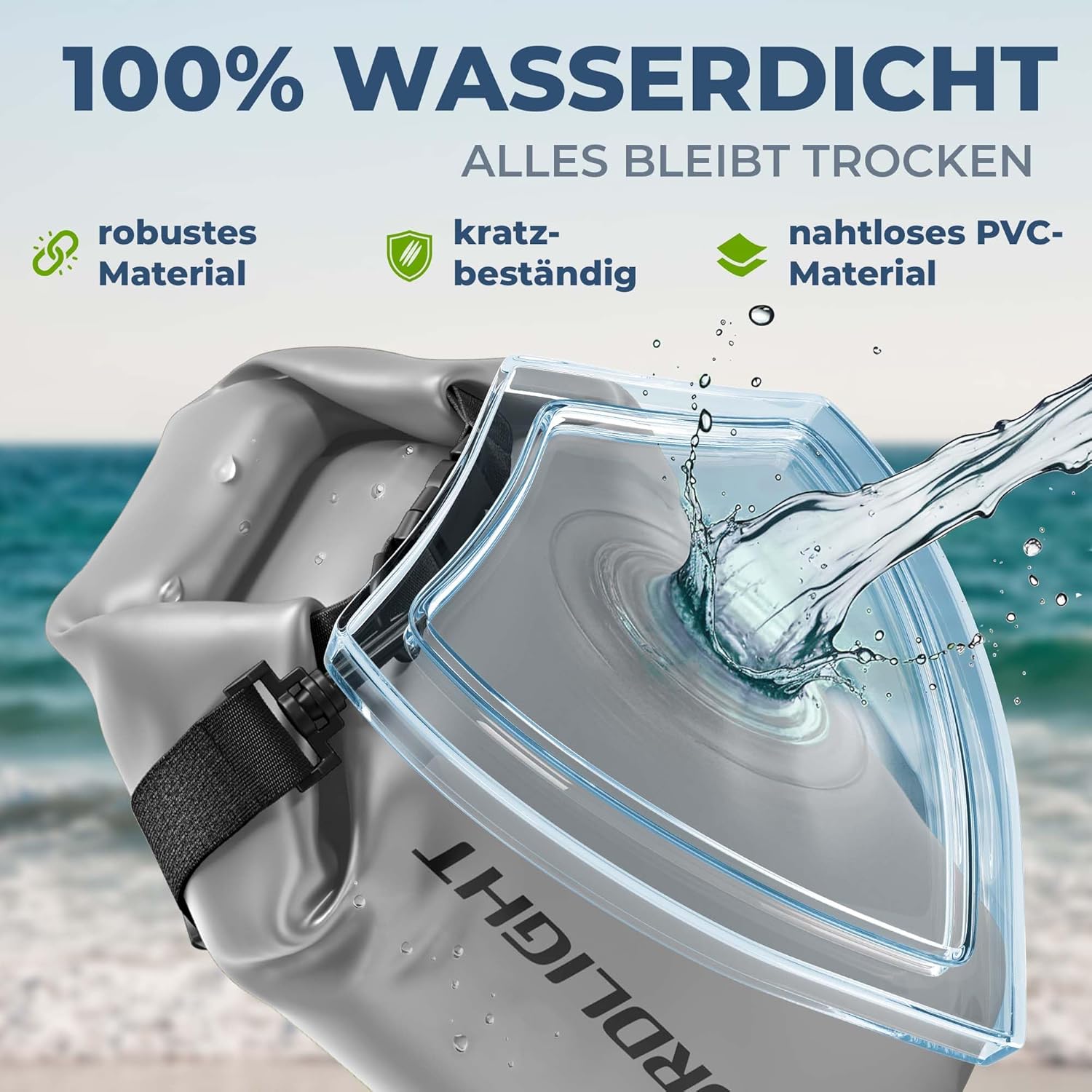 Nordlight 3er Set Wasserdichter Rucksack Dry Bag 10L - Roll Top Rucksack Kurierrucksack grau