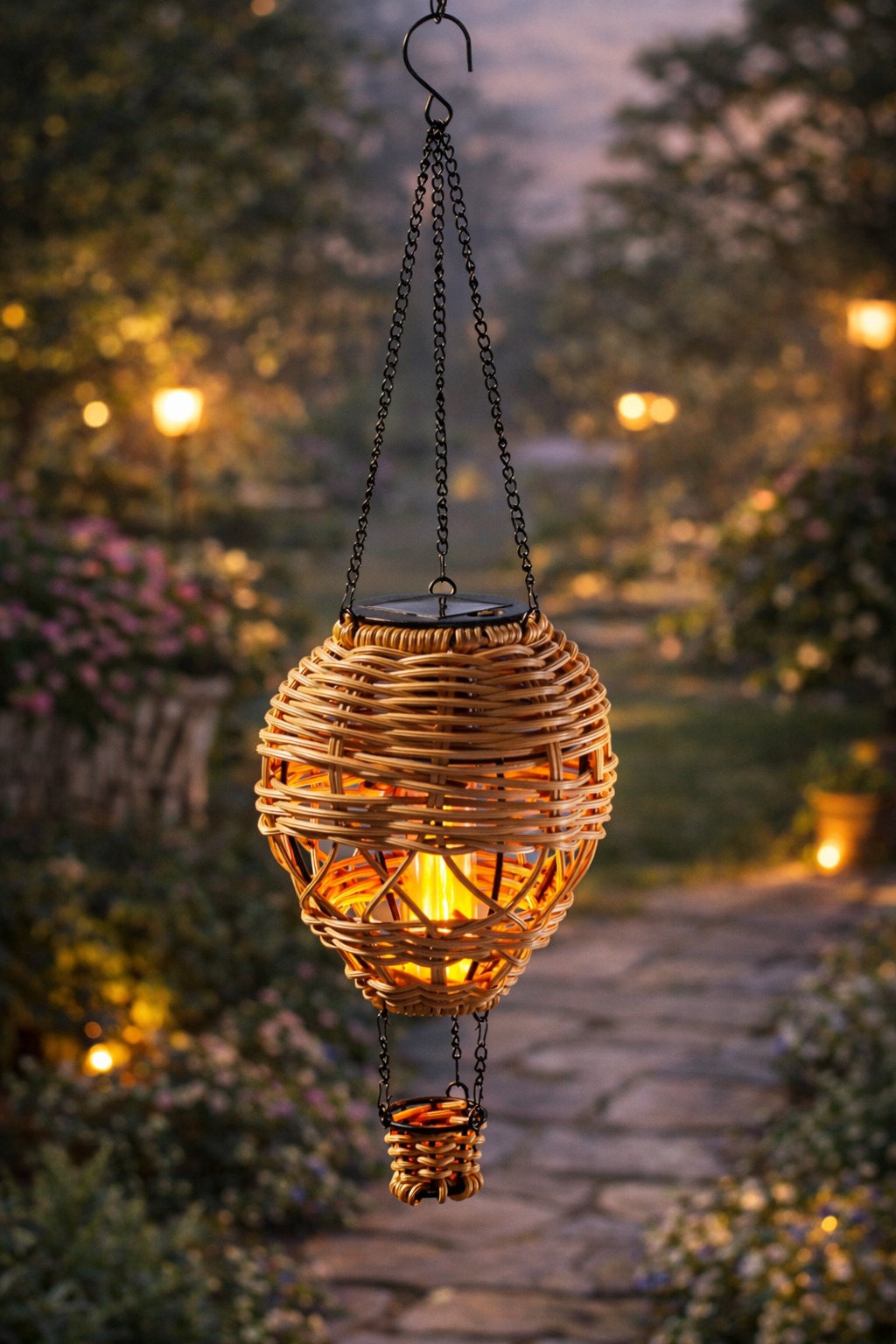 Solar-Hängeballon in Rattan-Optik Solarleuchte Outdoordeko Gartendekoration