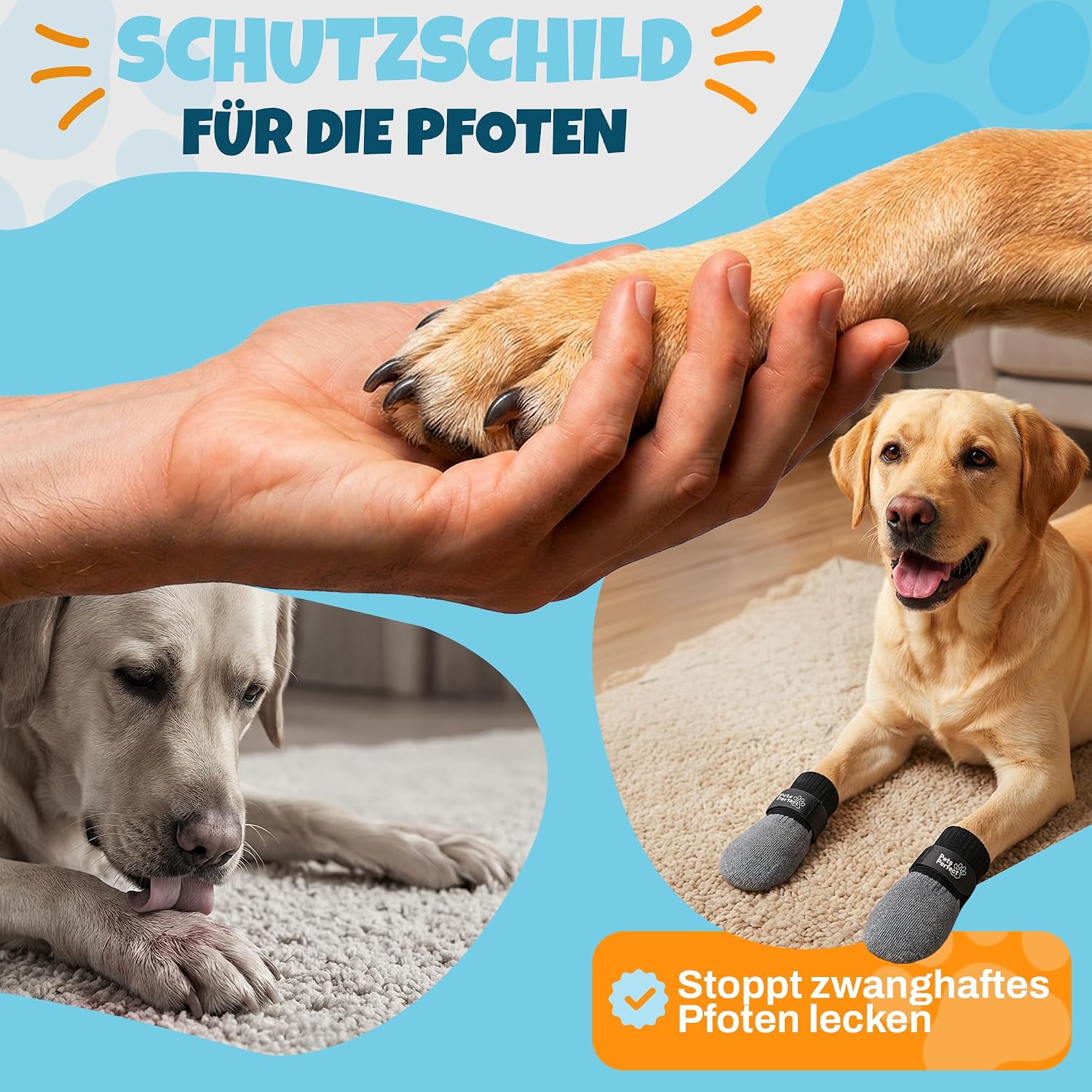 Hundesocken, Pfotenschutz, Leckschutz, grau-schwarz