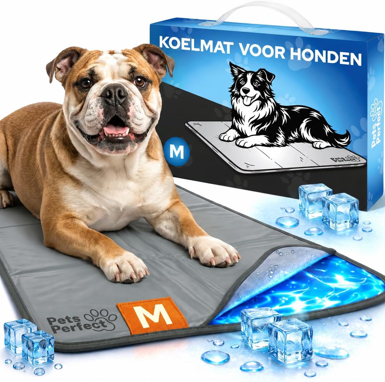 Hundematte, Kühlmatte, M-Größe, Haustier, Glitzernde Eiswürfel-Optik