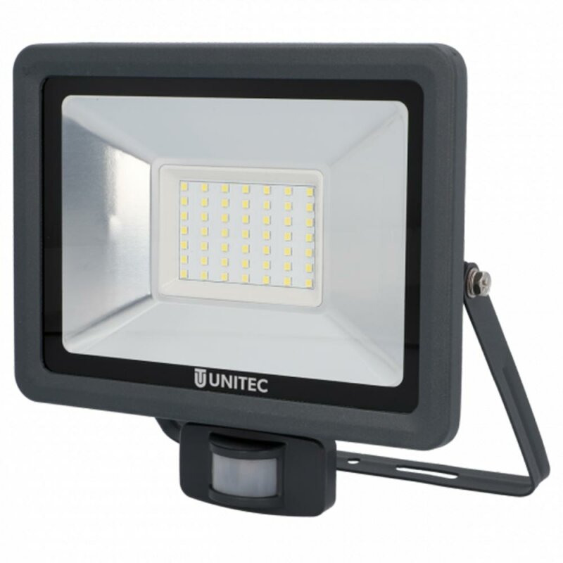 UNITEC LED Gartenbeleuchtung Strahler mit 180° Infrarot-Bewegungsmelder für Außenbereich, 50 Watt, 4000 Lumen, 6500 Kelvin, weiß