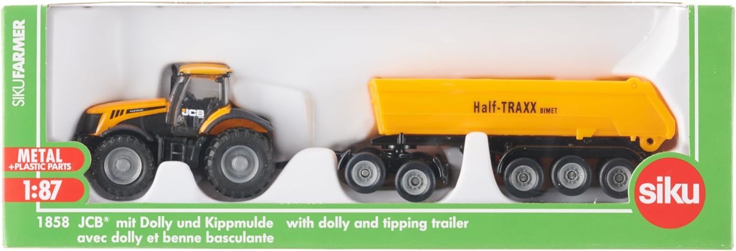 siku 1858 JCB Traktor mit Dolly und Kippmulde Muldenkipper aus Metall 1:87 Spielzeug