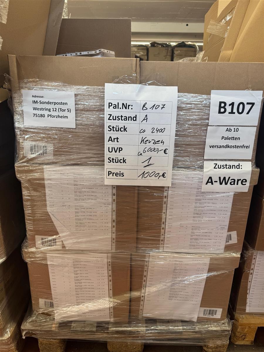 Kartonage, Paletten, Lagerware, Versandverpackung, Etikett