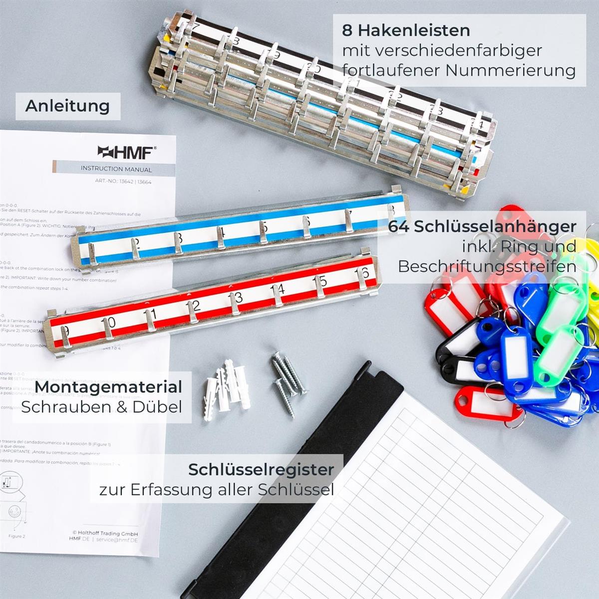 HMF Schlüsselschrank mit Zahlencode Schlüsselkasten 64 Haken 2302