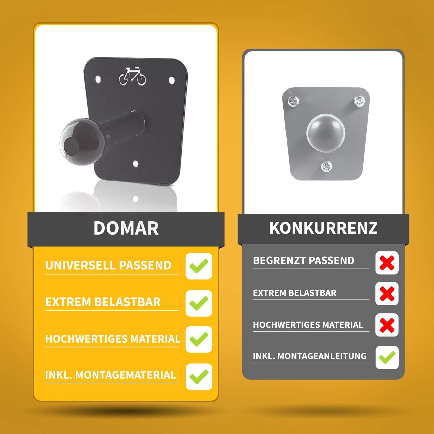 Fahrrad-Wandhalter, Wandhalterung, Metall, schwarz, Montagematerial inklusive
