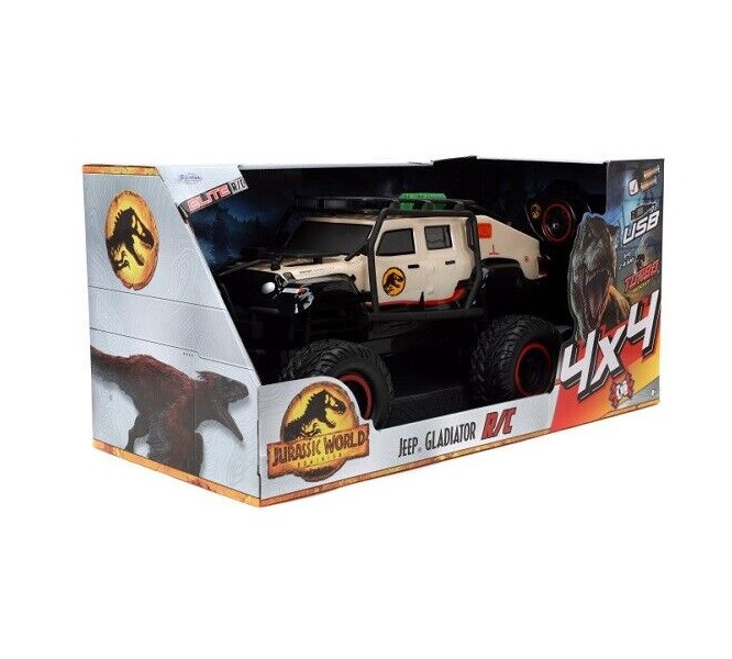 Jada Dickie Toys 253259000 Modellauto Elektro Geländewagen Allradantrieb 4WD Jurassic World RC Jeep Gladiator ferngesteuertes Auto Fahrzeug Spielzeug 1:12