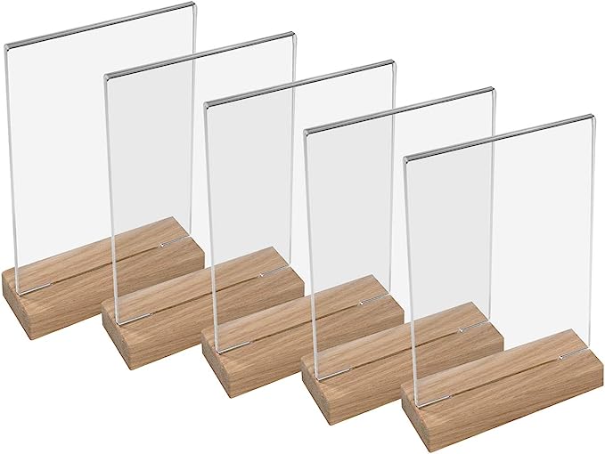 HMF 5x Acryl Tischaufsteller mit Holzfuß Hochformat DIN A4
