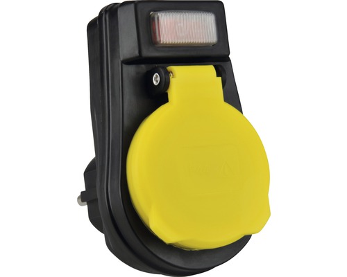 UNITEC Zwischenstecker mit Ein-/Aus-Schalter für den Außenbereich, IP44, Schwarz/Gelb