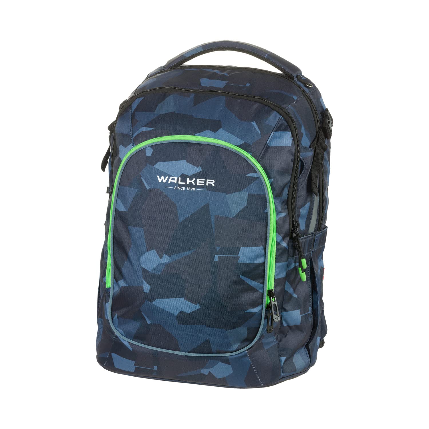 Walker 42122-374 - Schulrucksack Campus Evo 2.0 "Camo Anthrazit" mit 3 Fächern Zippfach am Rücken Schultasche