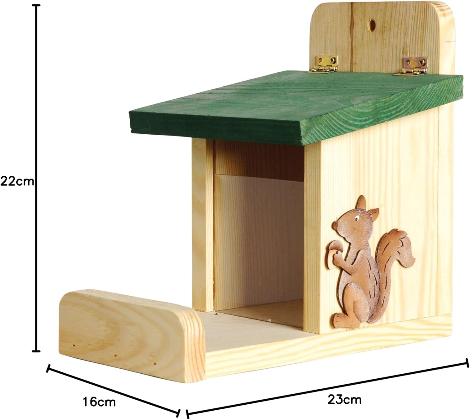 dobar Eichhörnchenfutterstation - Eichhörnchen Futterhaus Massivholz - Futterbox zum Eichhörnchen füttern - Futterstelle zum Eichhörnchen füttern Nüsse/Kerne/Früchte - 16 x 23 x 22 cm - Grün