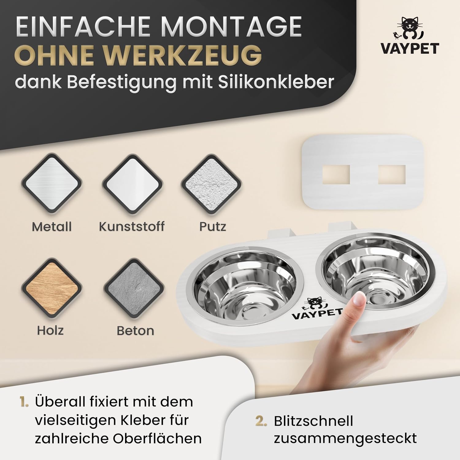 VAYPET Doppel-Katzennapf erhöht Futternapf Fressnapf Schwebend montierbar weiß