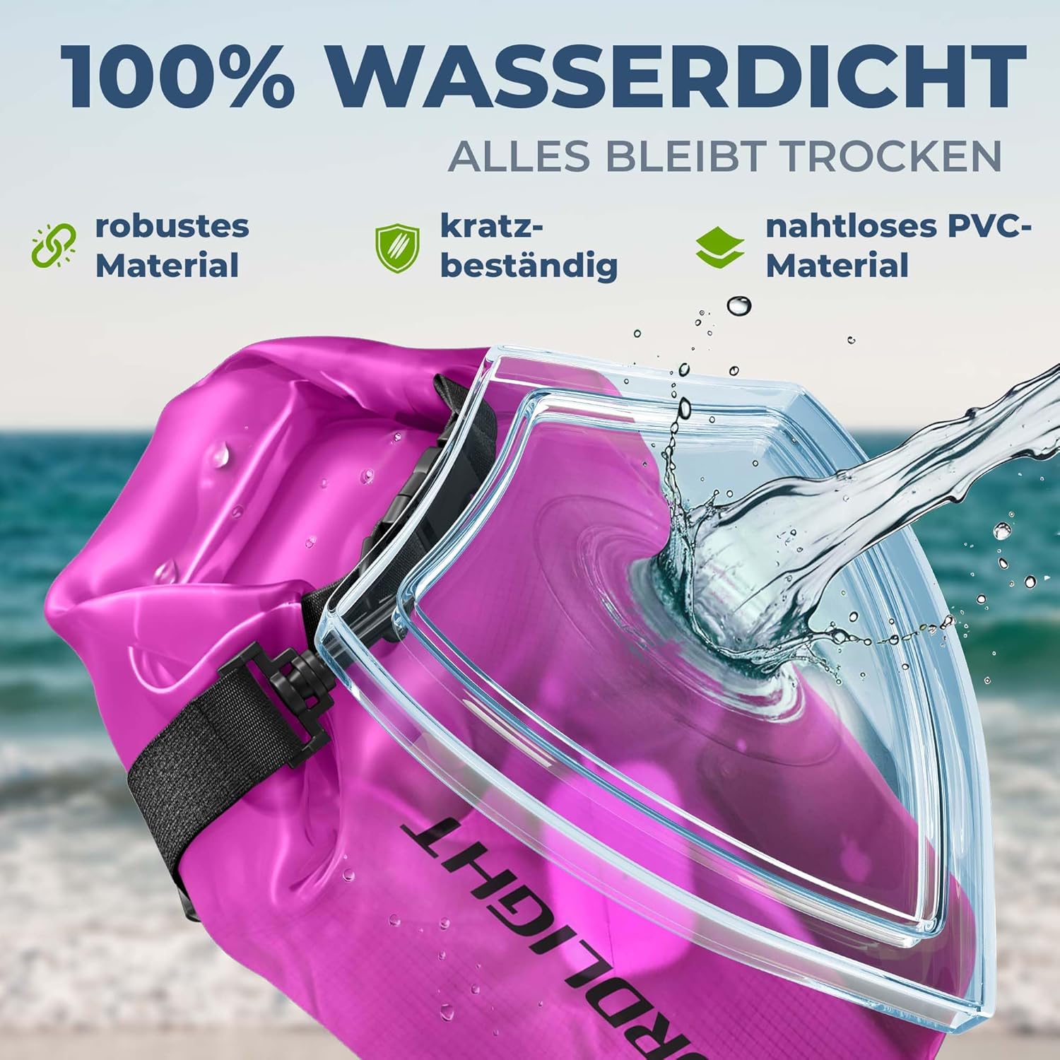 Nordlight Wasserdichter Rucksack Dry Bag 5L - Roll Top Rucksack Kurierrucksack pink