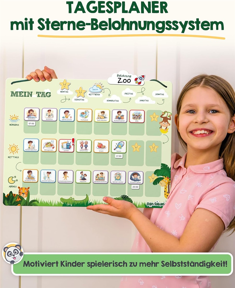 Tagesplaner, Sterne-Belohnungssystem, Mein Tag, Kinderspiele, Zoo-Thema