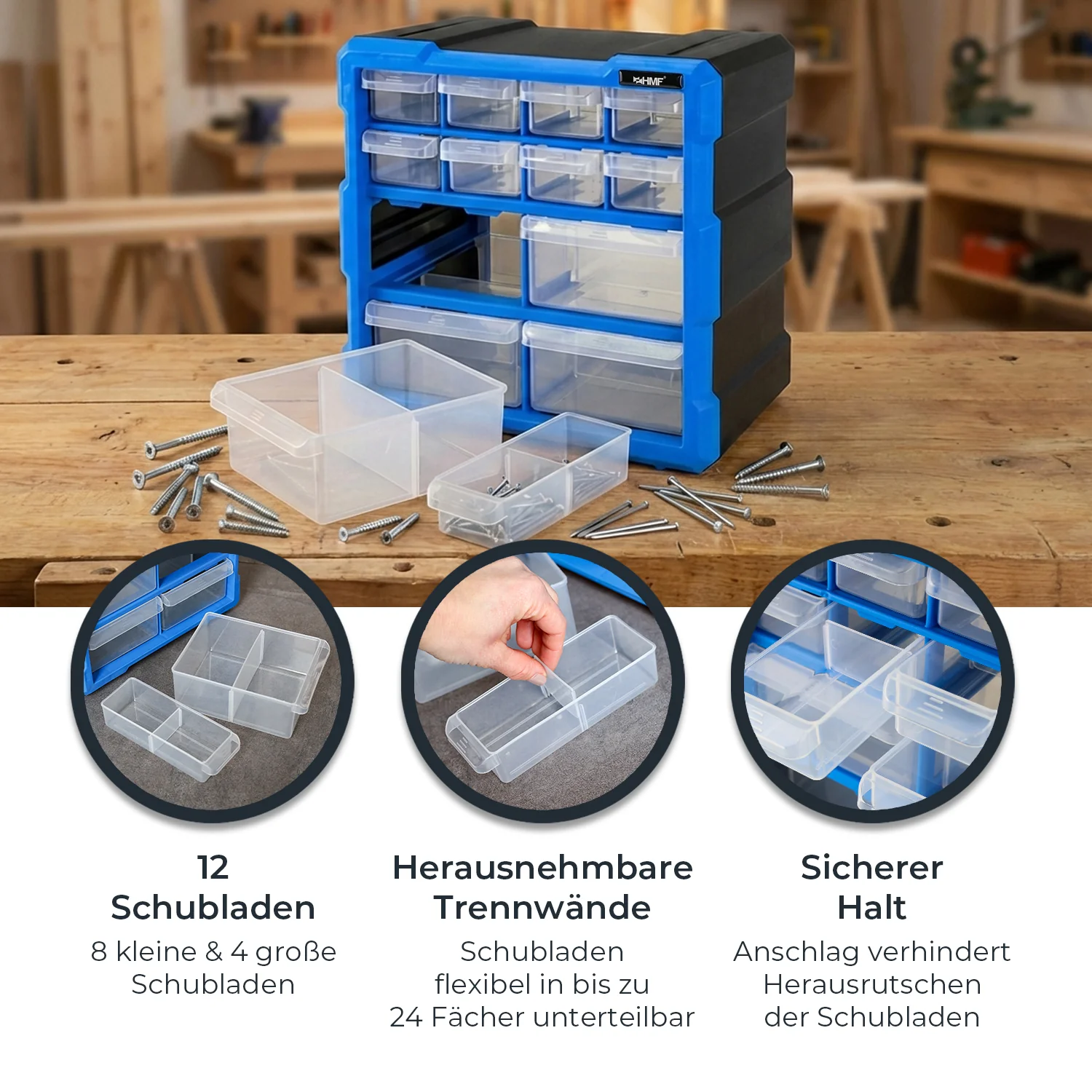 Werkzeugkasten, Sortimentsbox, Schubladeneinsatz, Ablagebox, Bauteilorganisation