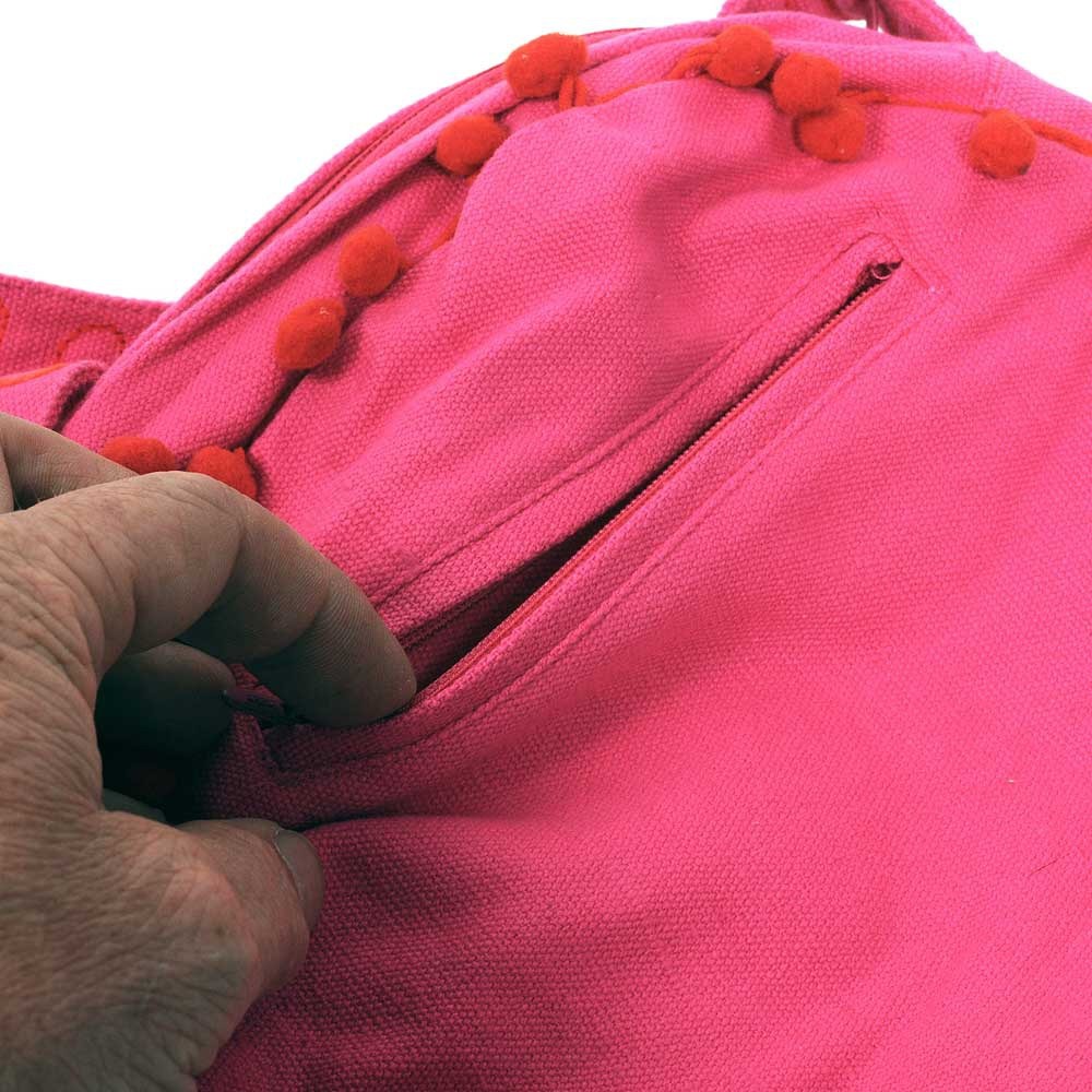 Tasche,  Reißverschluss,  Pompons,  Pink,  Stofftasche