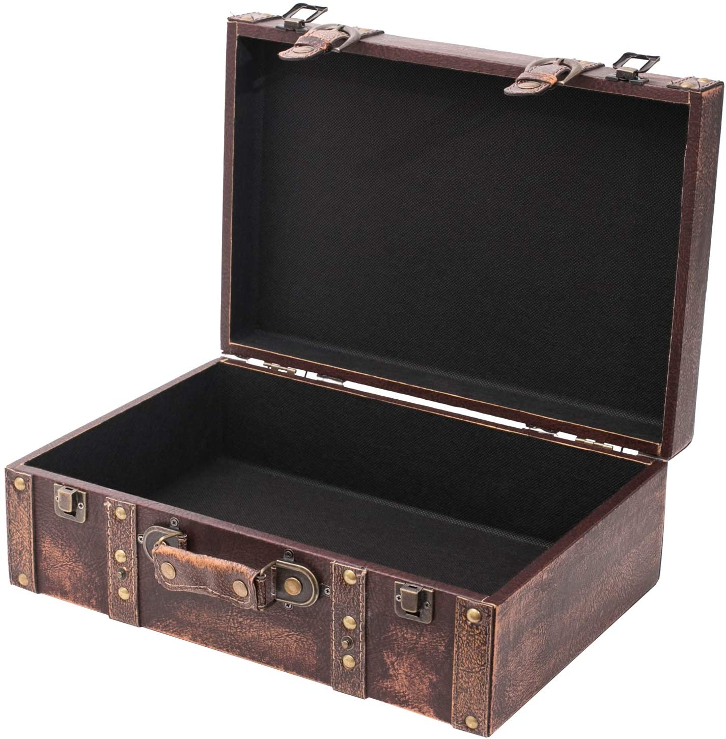 HMF 2er Set Schatztruhe Vintage Koffer aus Holz braun 38+44cm
