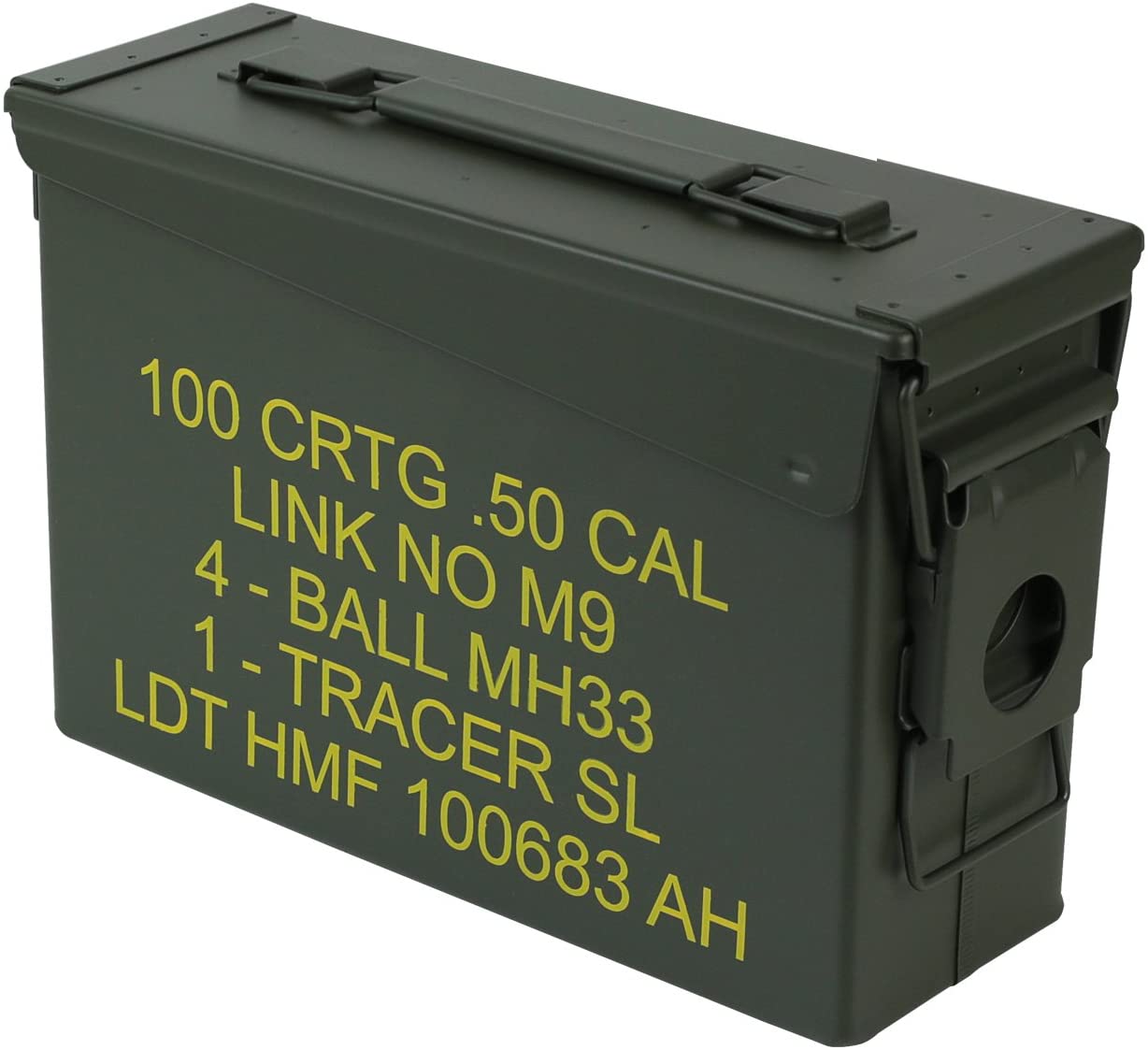 military ammo box, stahlbox, grün, gelber text, sperrlidenschaft