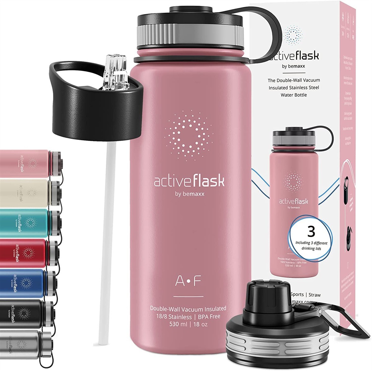 Trinkflasche, Wasserflasche, Edelstahl, Doppelwand, Rosa