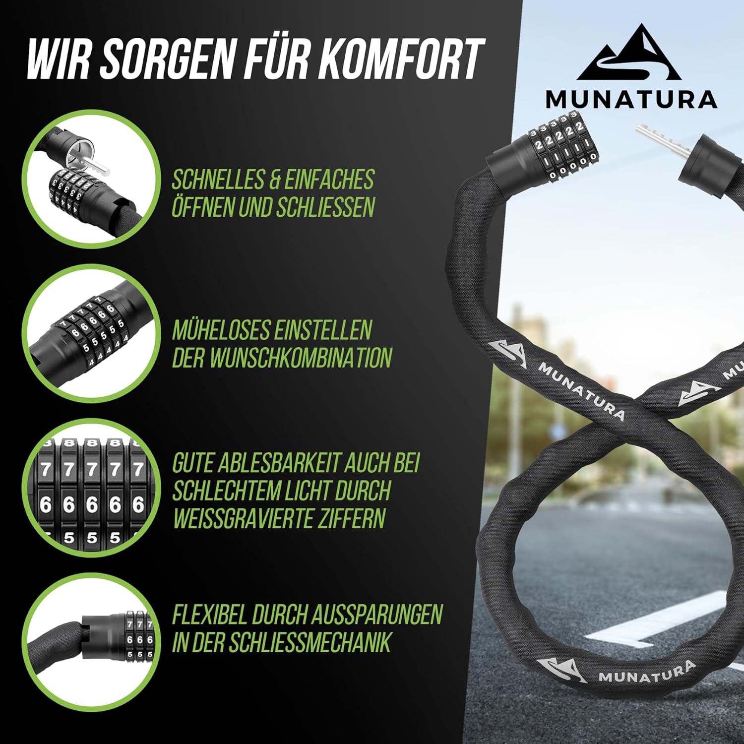 MUNATURA Fahrradschloss Zahlenschloss  100cm