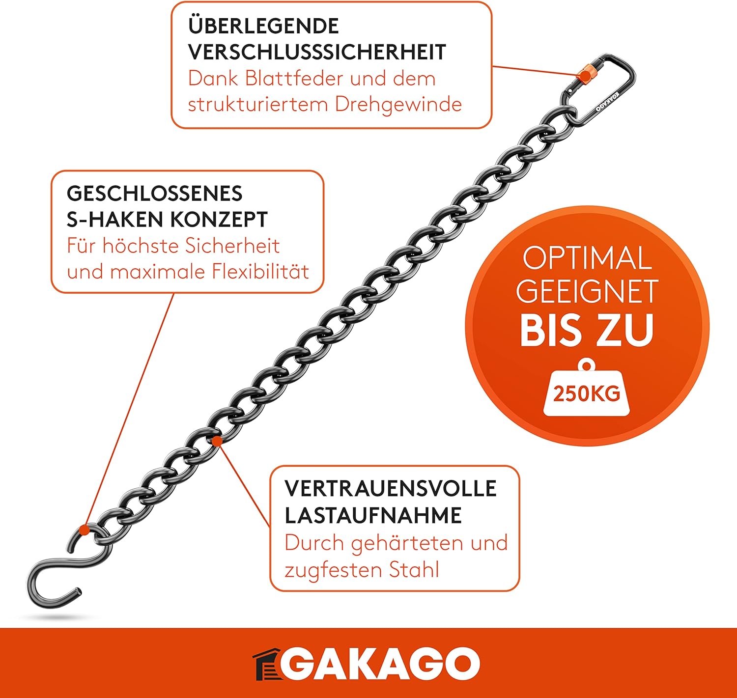 Gakago Verlängerungskette als Hängesessel Kette Schaukel Verlängerung Boxsack Halterung 70cm schwarz