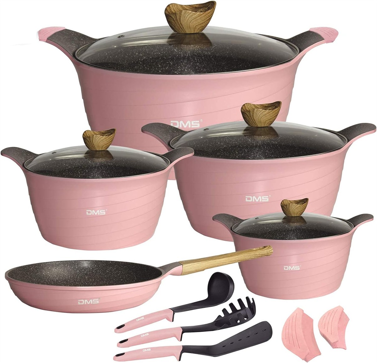 topfset, pink, töpfe, kochtopfset, zubehör