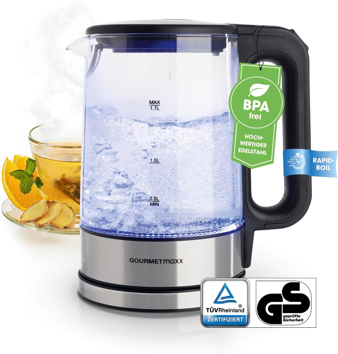 GOURMETmaxx Glas-Wasserkocher 1,7 Liter