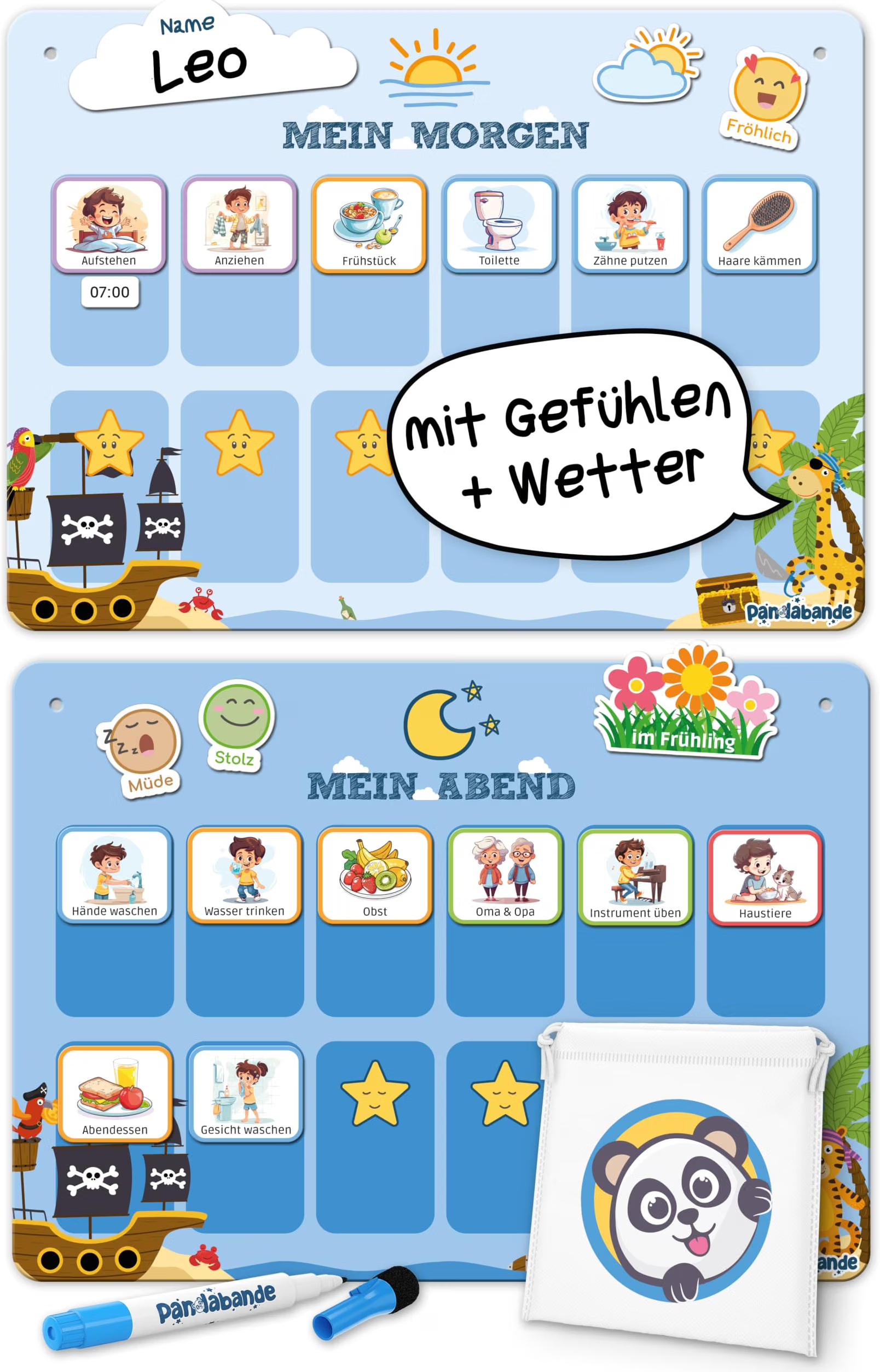 Kinderkalender, Tagesablauf, Klappkarte, Puffy-Sticker, Kinderbuch-Layout