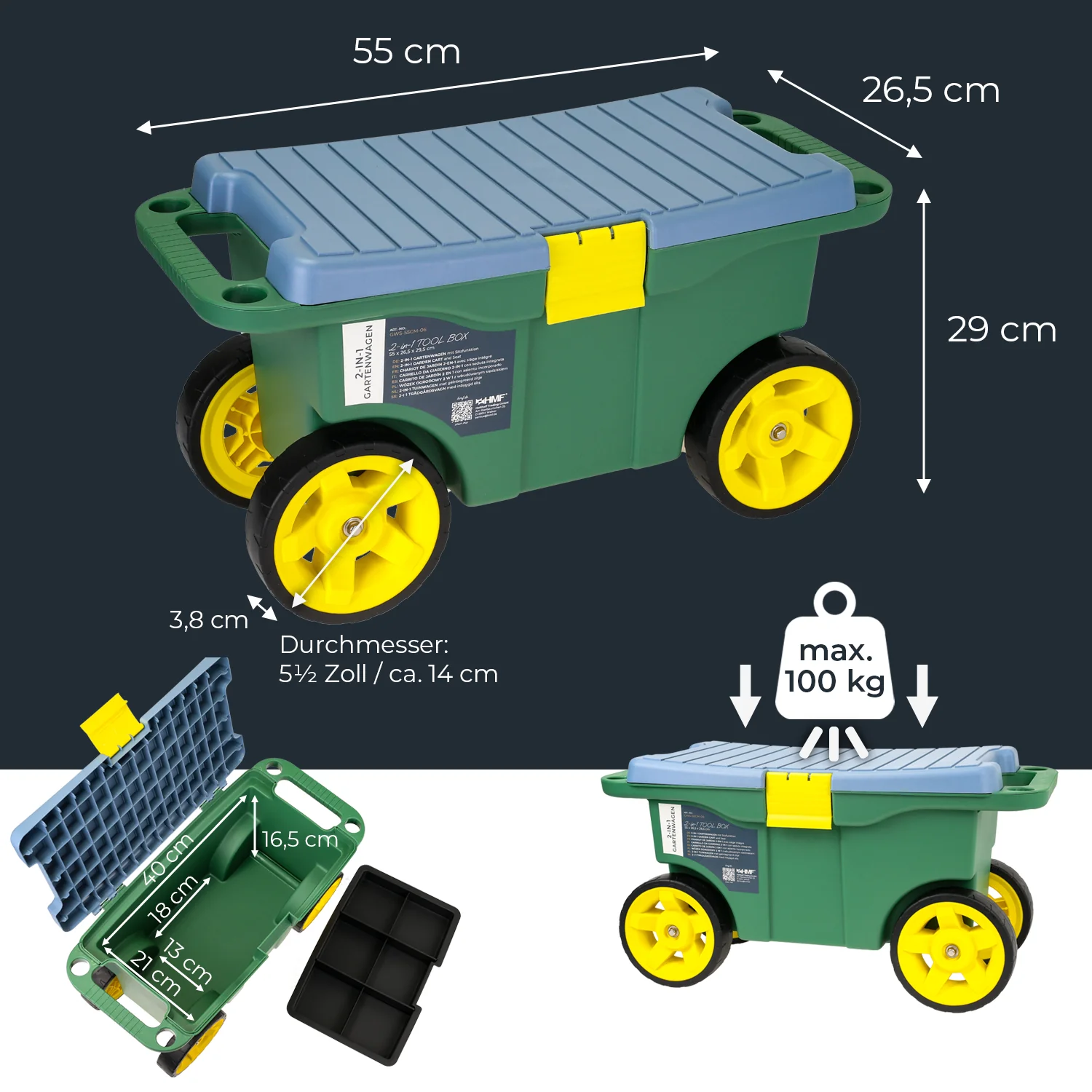 Spielzeugwagen, Werkzeugbox, Breitenanstalt, Kunststoff, Räder gelb