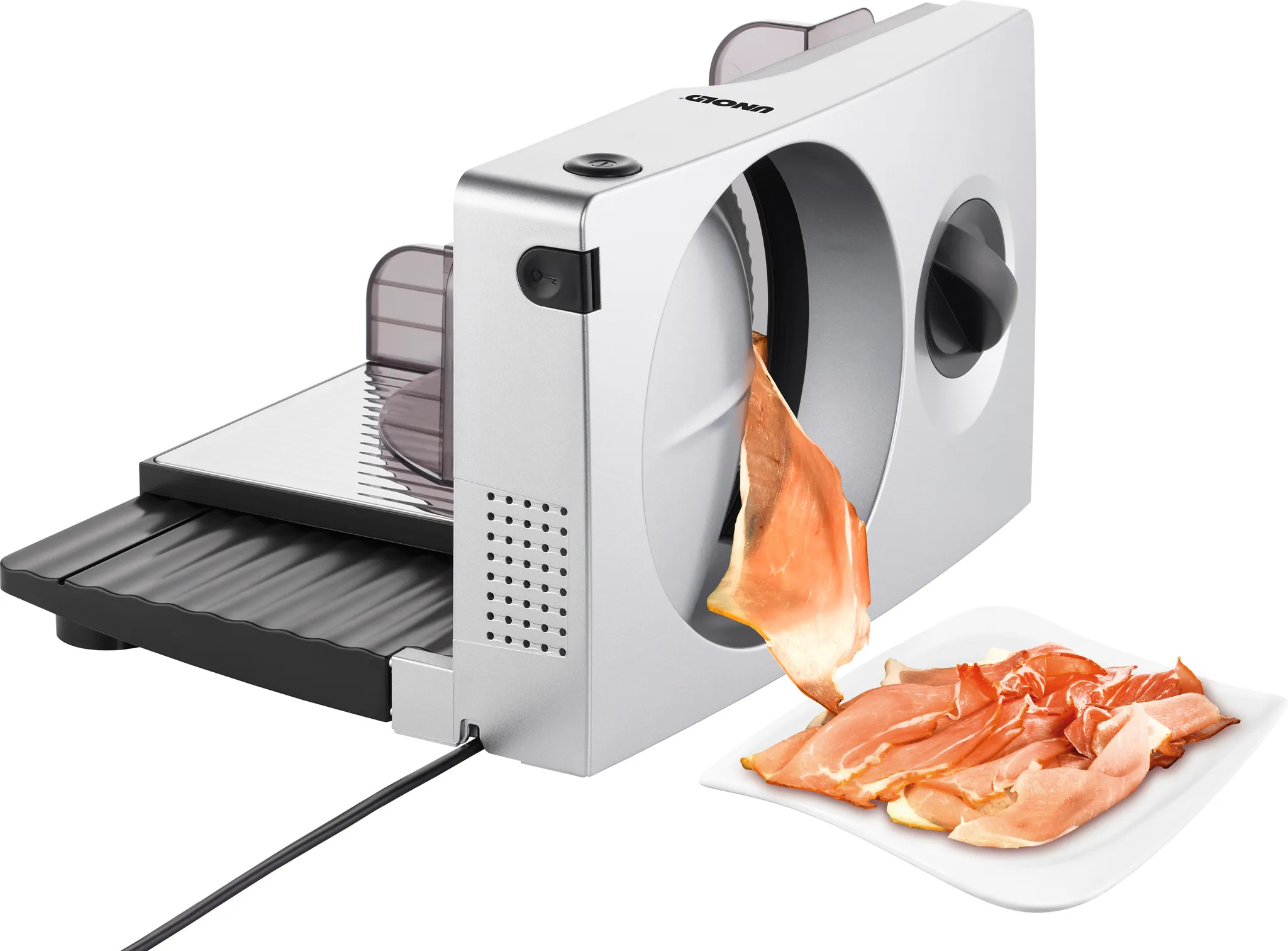 Unold 78866 ALLESSCHNEIDER Curve Silver, 100 W, 230 V, zusammenklappbar Edelstahlmesser Silber/Schwarz Edelstahl