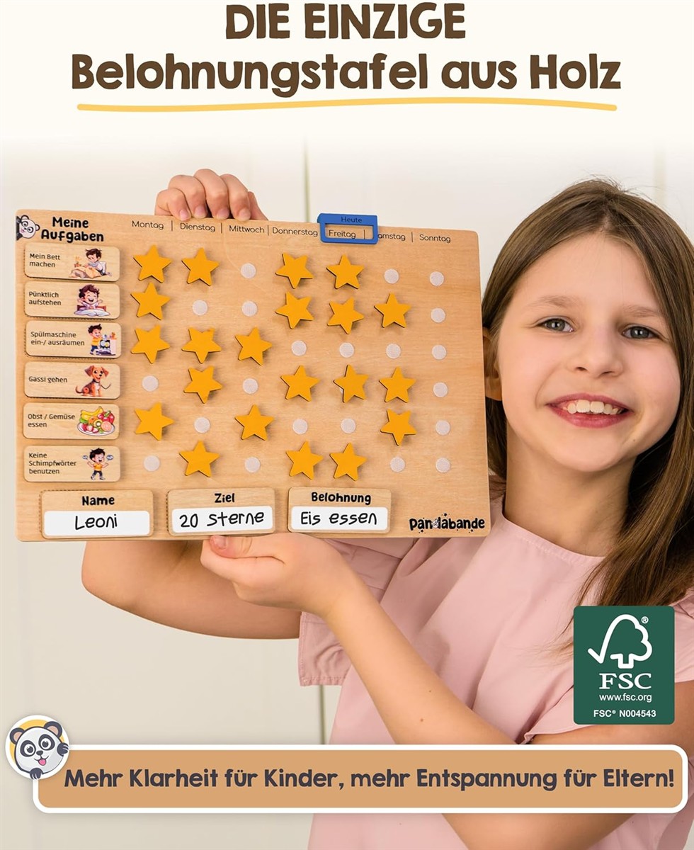 Holzboard,  Lernboard,  Sterne,  Aufgabenboard,  FSC