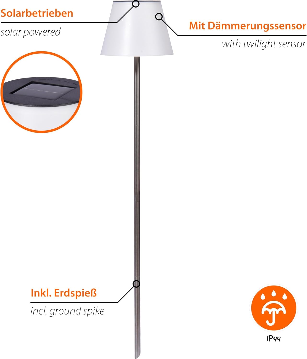 dobar großer LED Solar-Gartenstecker im 2er Set aus Kunststoff für Außen - Wetterfeste Outdoor Solarlaterne am Stab aus Stahl für den Garten 18 x 18 x 90 Weiß
