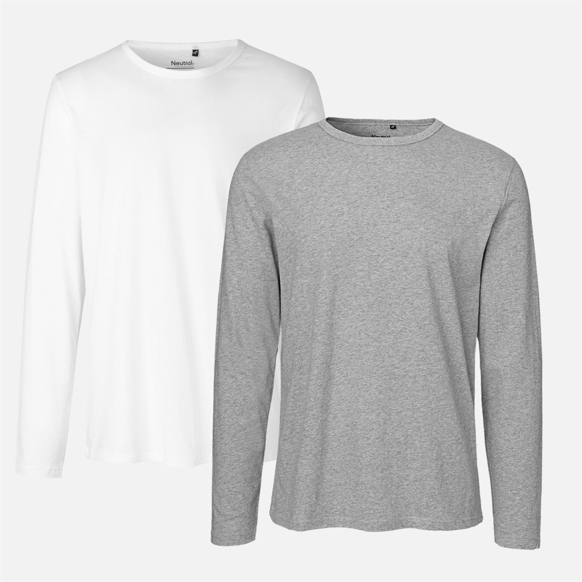 Langarmshirt, Rundhalsausschnitt, Weiß, Melangegrau, Unifarben