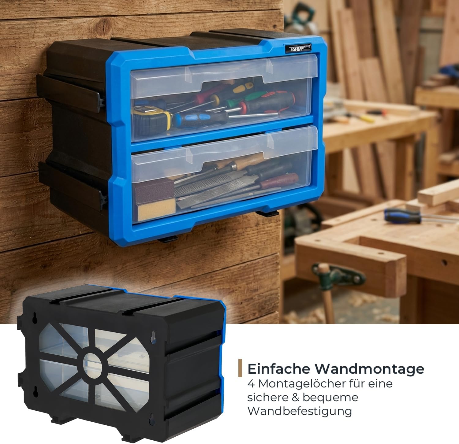 Werkzeugkasten, Aufbewahrungsbox, Schubladeneinsatz, Werkzeugset, Wandmontage