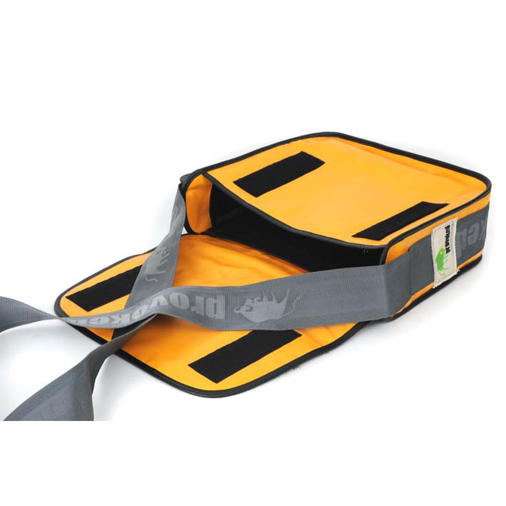 Messenger Bag BIG PROVOKED mit Kuhfell: braun LKW-Plane: orange, 38x30 cm