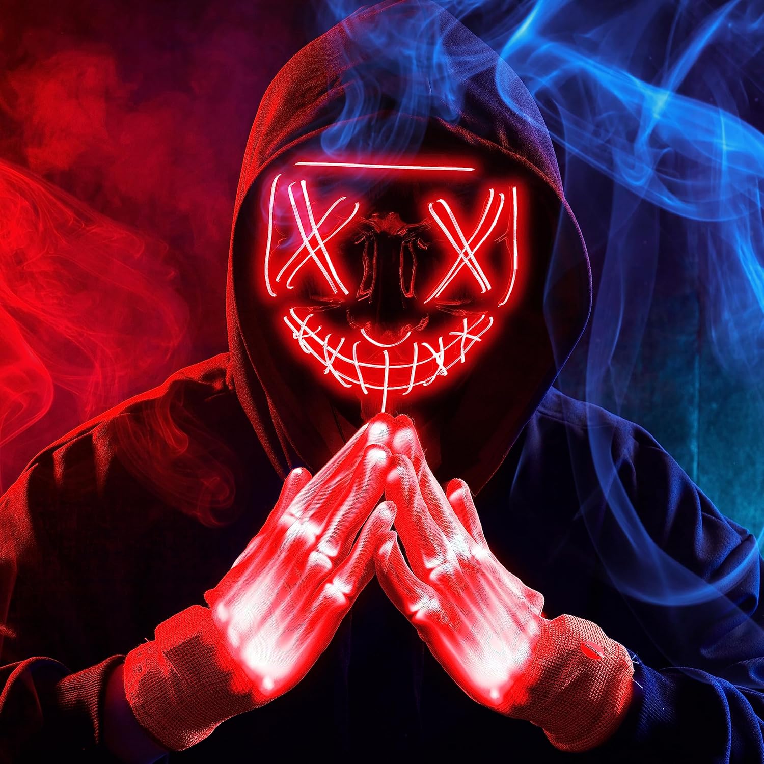 JOYIN Halloween-LED-Maske mit Handschuhen, 3 Modi, leuchtende Maske, Kostümzubehör (rot), gruselig, leuchtet im Dunkeln Masken für Cosplay Party Verkleidung Geschenke